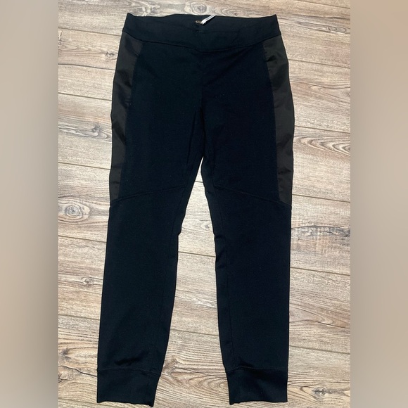 Free people large riding joggers pants black with brown faux suede side panels - Picture 2 of 3